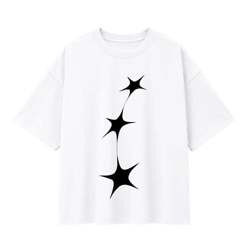 T-shirt oversize blanc, trois étoiles noires