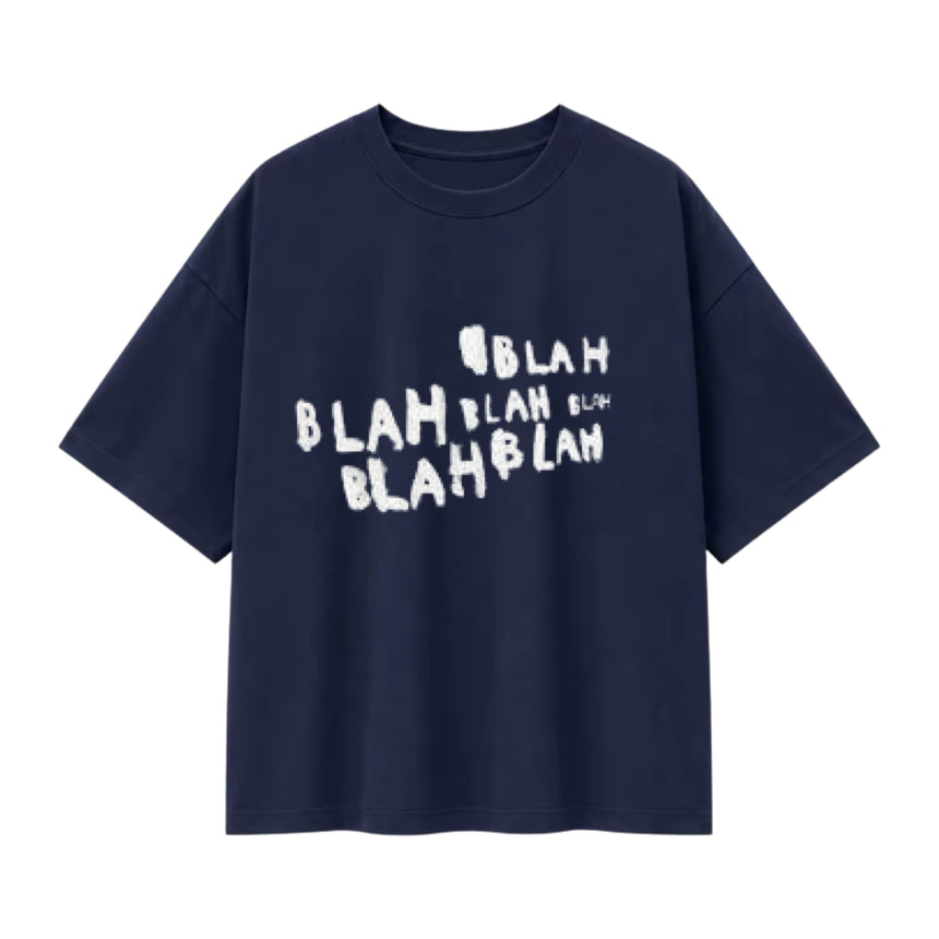 T-shirt oversize marine, lettrage blanc Blah Blah Blah