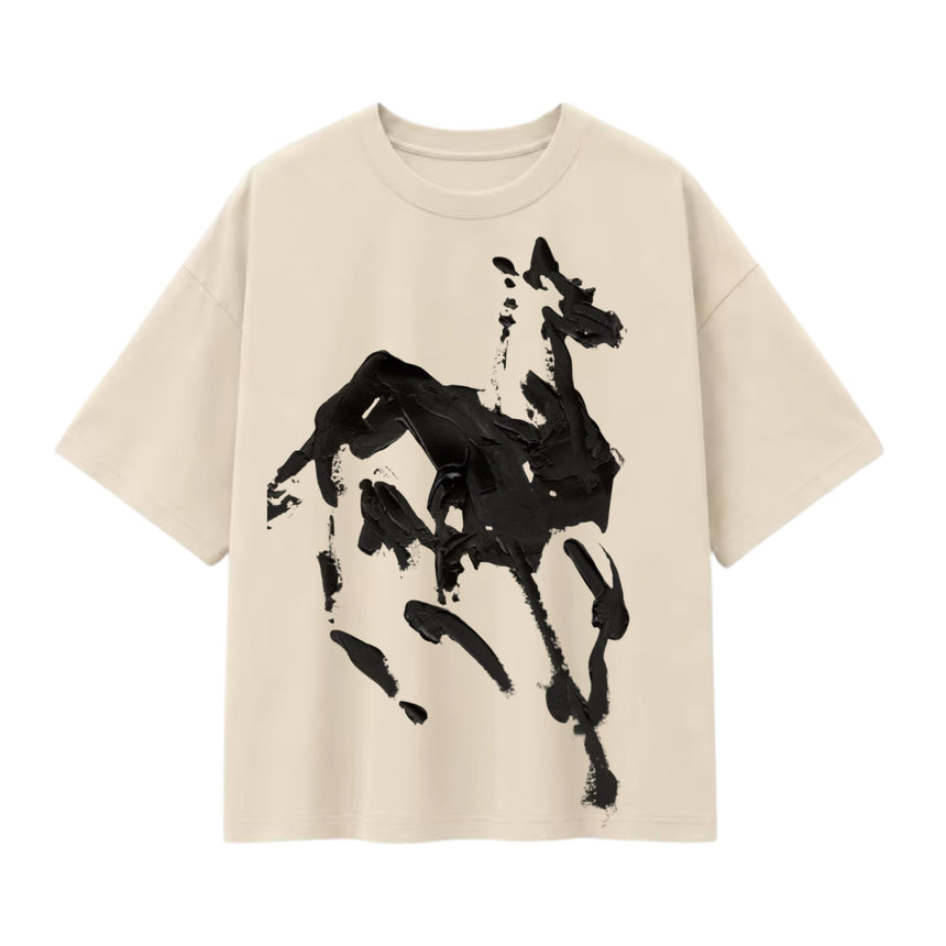 T-shirt oversize imprimé Cheval, à plat
