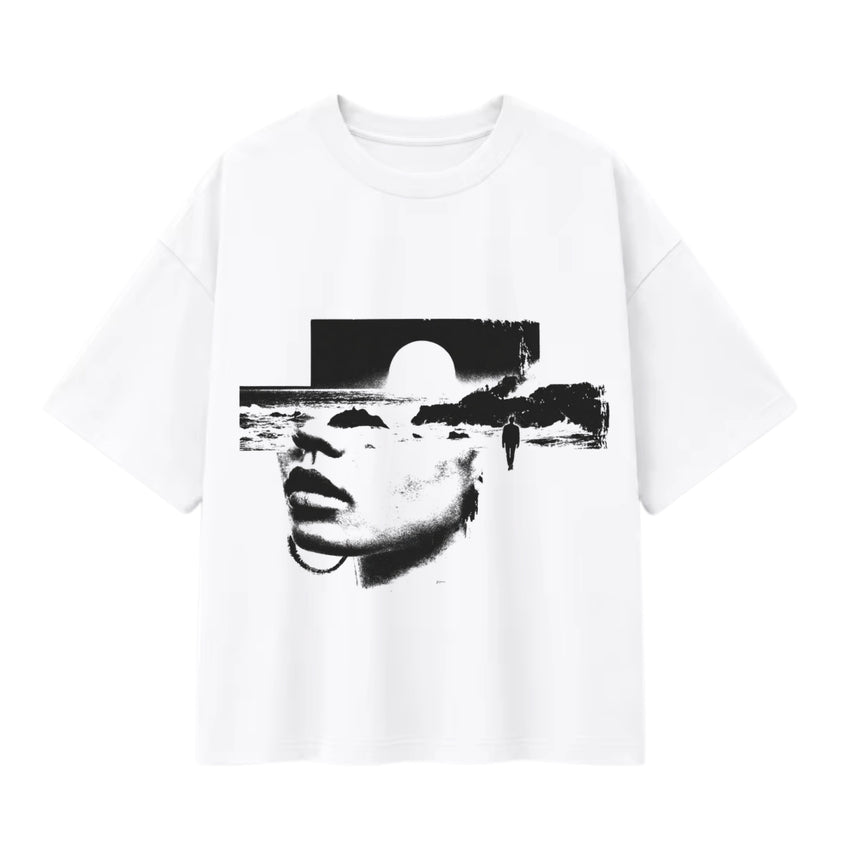 T-shirt oversize imprimé Horizon, à plat